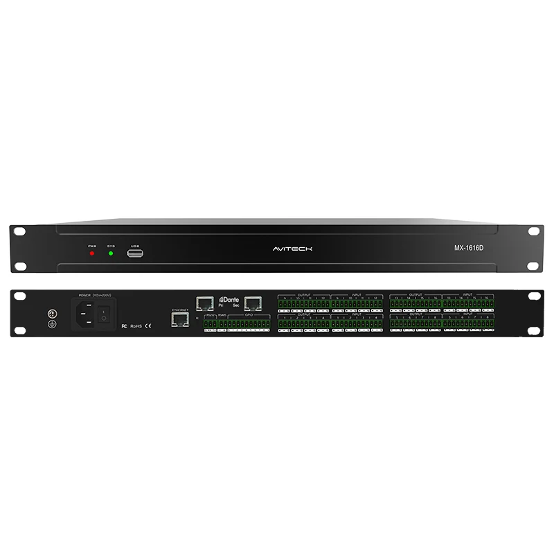 Dante 16 i 16 Out Network Audio Processor med skärmen